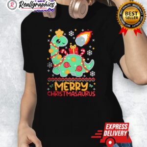 dinosaur merry christmasaurus ugly christmas shirt 1 xdkivb