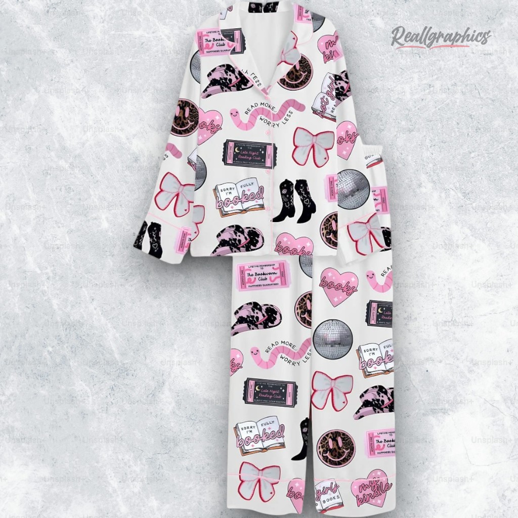 Disco Ball Cherries Smiley Bookworm Satin Pajama Set Disco Ball Cherries Smiley Bookworm Satin Pajama Set
