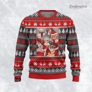 dr stone characters ugly christmas sweater 1 qzmicx