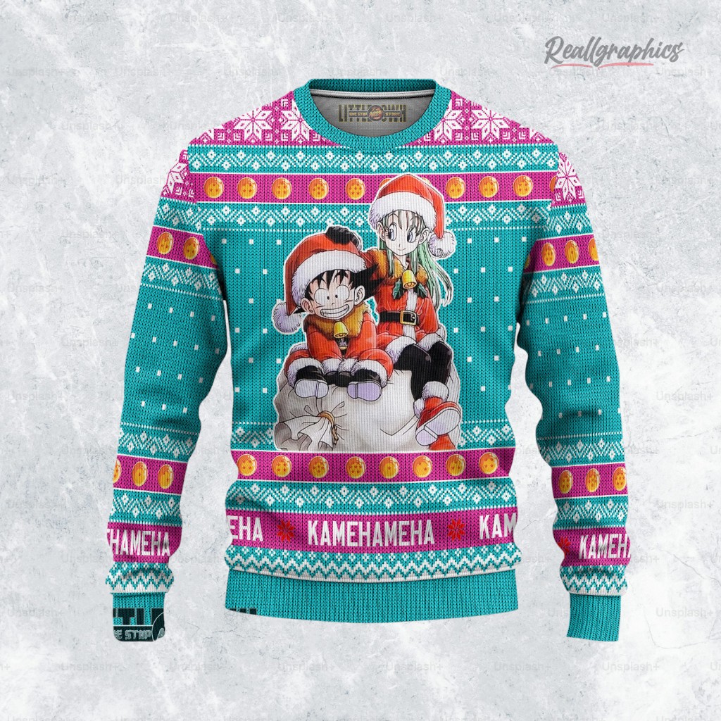 Dragon Ball Ugly Christmas Sweater Goku x Bulma Custom Anime Sweatshirt Dragon Ball Ugly Christmas Sweater Goku x Bulma Custom Anime Sweatshirt