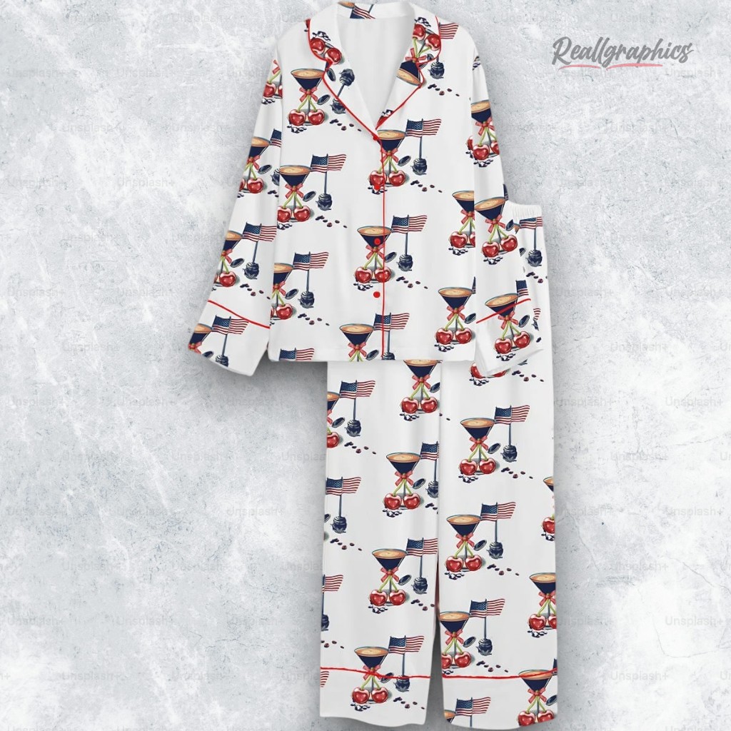 Espresso Martini Cherry Coquette Bow USA Flag Cocktail 4th Of July Satin Pajama Set Espresso Martini Cherry Coquette Bow USA Flag Cocktail 4th Of July Satin Pajama Set