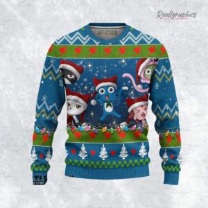 fairy tail ugly christmas sweater happy and friend custom anime sweatshirt 1 zjwndo