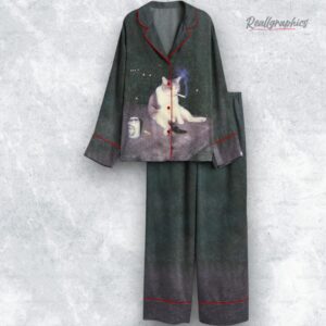 fat cat smoking and drinking satin pajama set 1 hbnfca