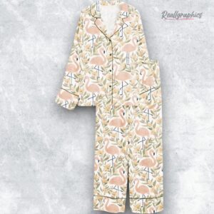 flamingos floral pattern satin pajama set 1 gfnhrj