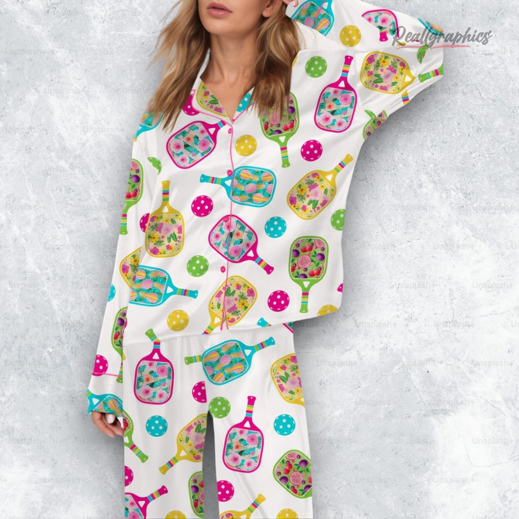 floral pickleball satin pajama set 2 arbjik