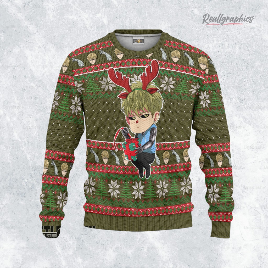 genos sweatshirt custom one punch man ugly sweater 2 ykj8pd