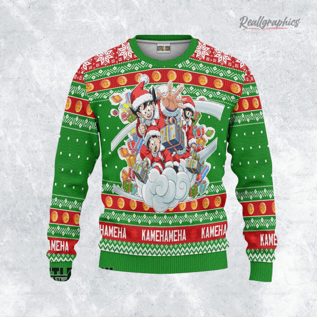 goku and gohan and chi chi sweatshirt dragon ball xmas ugly sweater 2 n47aro