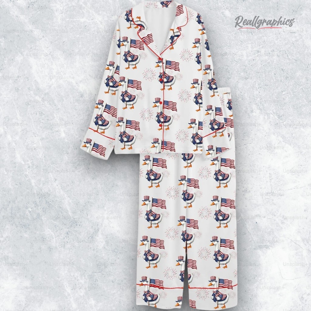 Goose Fourth Of July Silly Goose Red White Blue USA Coquette America Pajama Set Goose Fourth Of July Silly Goose Red White Blue USA Coquette America Pajama Set