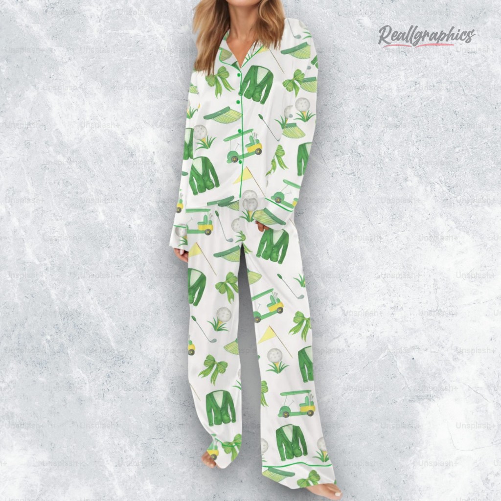 green coat golf coquette satin pajama set 2 tfs0a4