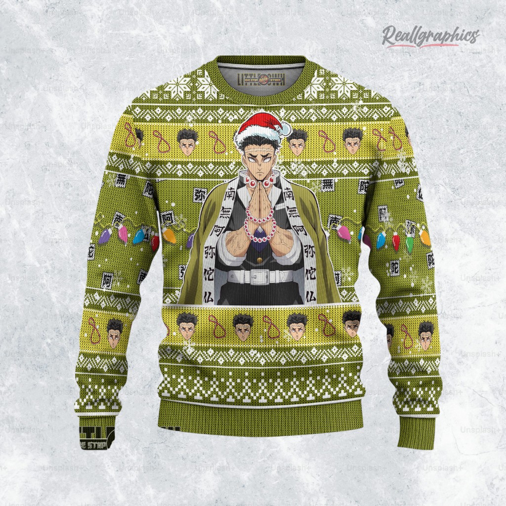Gyomei Ugly Christmas Sweater Demon Slayer Custom Anime Sweatshirt Gyomei Ugly Christmas Sweater Demon Slayer Custom Anime Sweatshirt