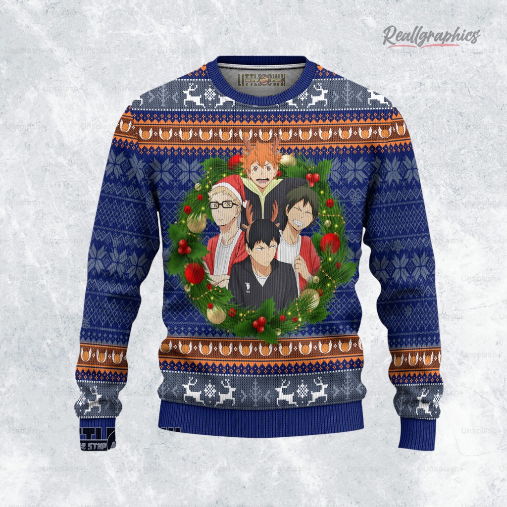 Haikyuu Ugly Christmas Sweater Main Characters Custom Anime Sweatshirt Haikyuu Ugly Christmas Sweater Main Characters Custom Anime Sweatshirt