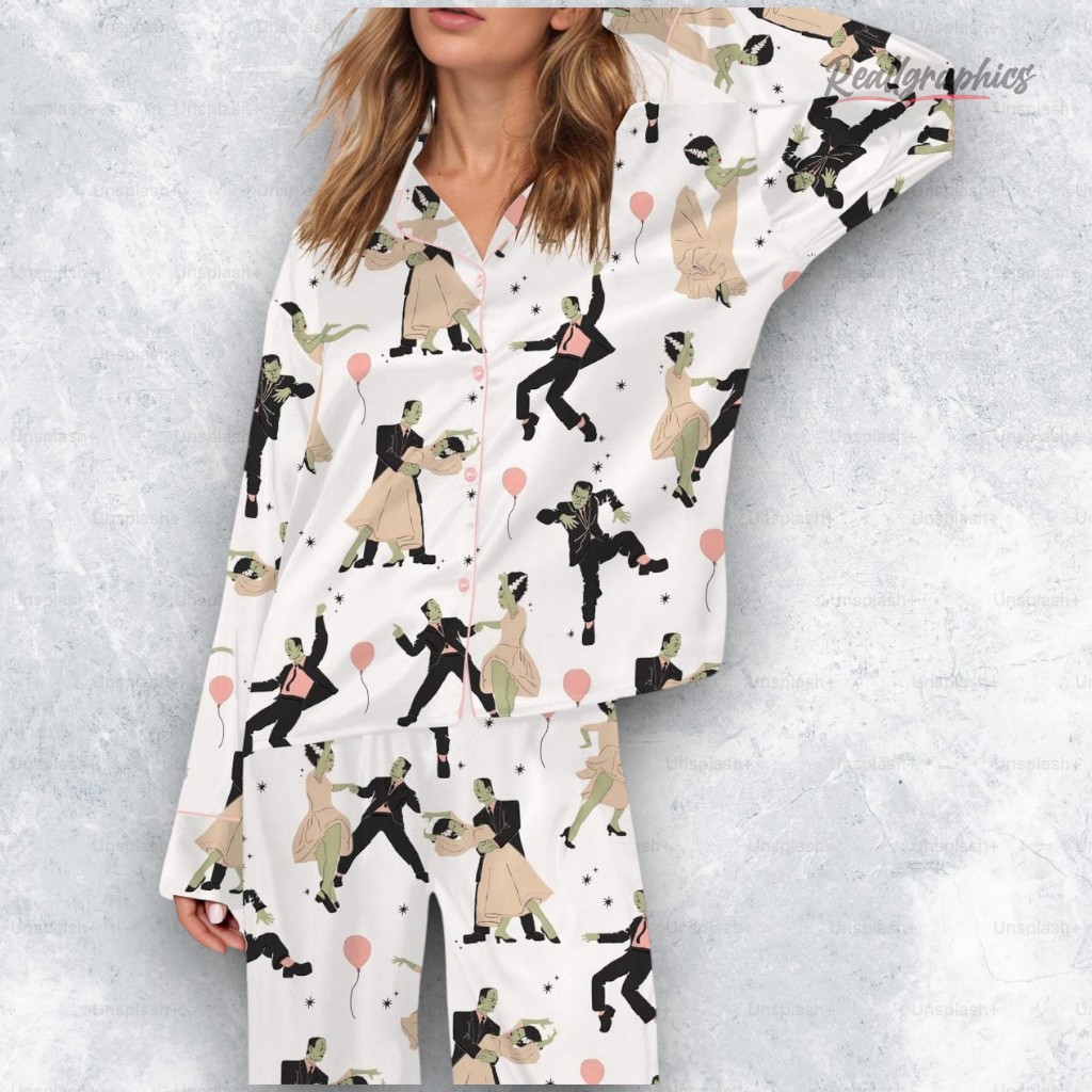halloween monster dance silky satin pajama set 2 vdd11r
