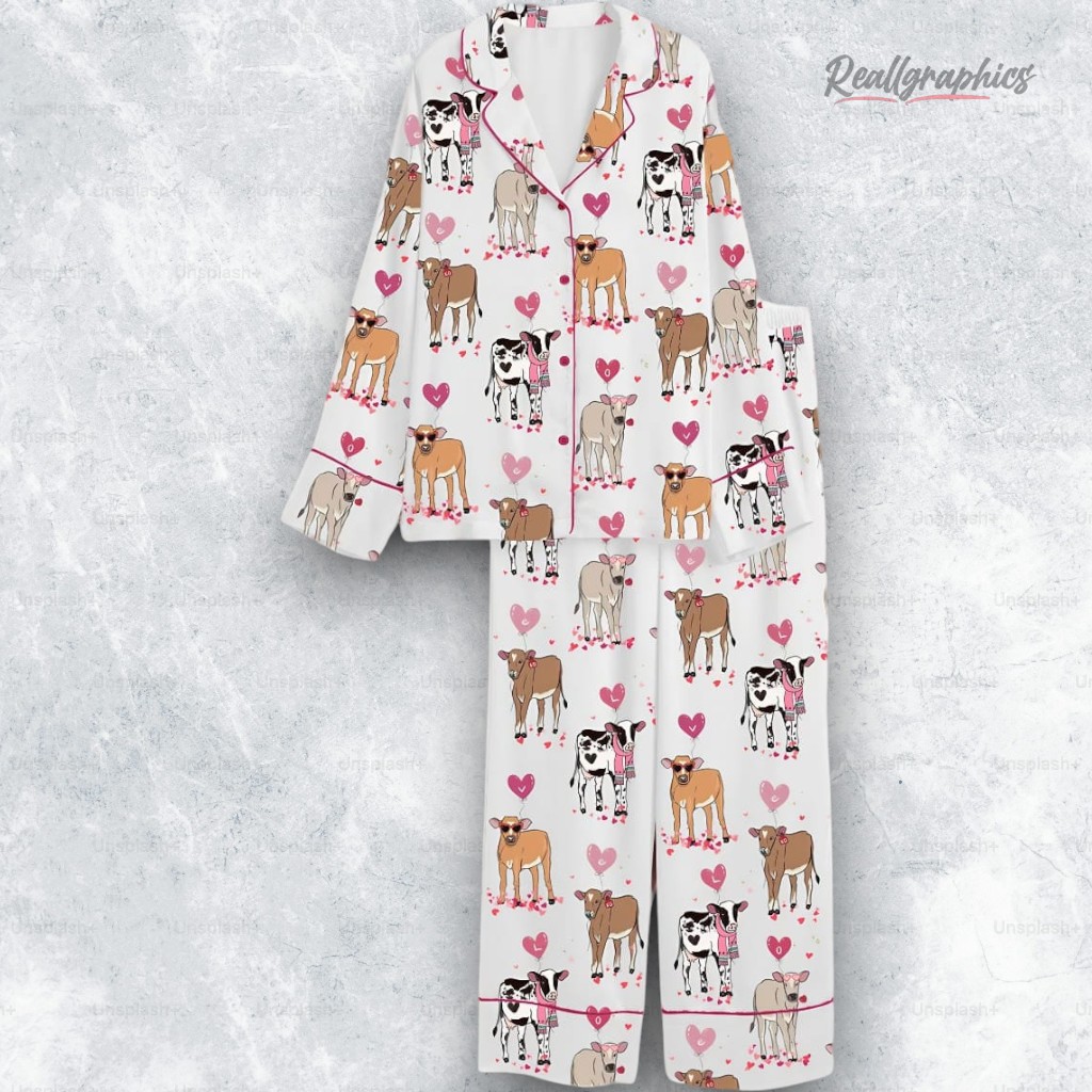 Highland Cow Western Valentines Day Satin Pajama Set Highland Cow Western Valentines Day Satin Pajama Set