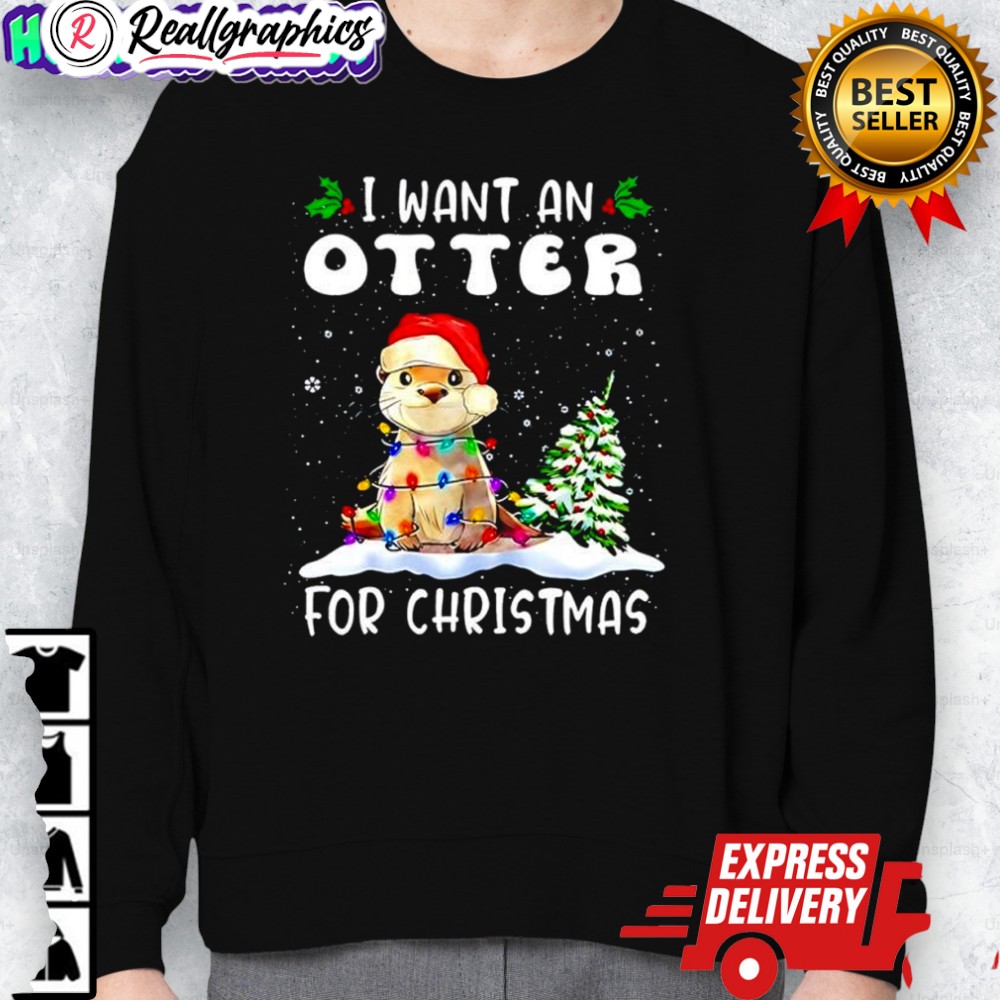 i want an otter for christmas santa hat graphic shirt 2 wh0qfu