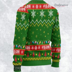 jujutsu kaisen characters ugly christmas sweater green 1 lce5p0