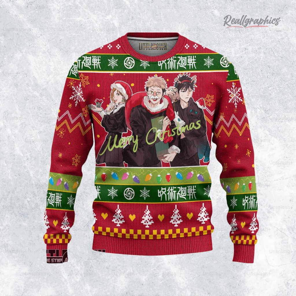 Jujutsu Kaisen Characters Ugly Christmas Sweater Red Jujutsu Kaisen Characters Ugly Christmas Sweater Red