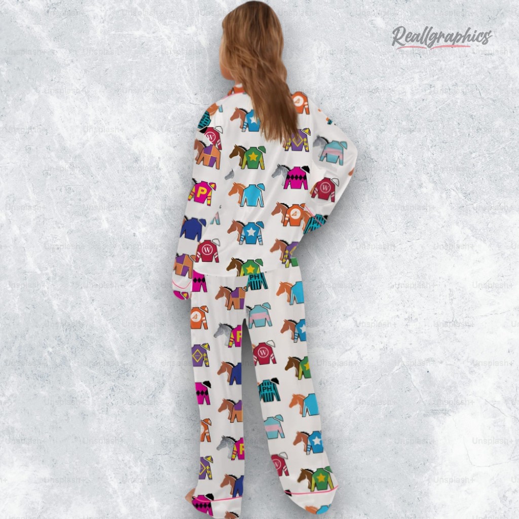 kentucky derby contenders colorful jockey horse racing satin pajama set 2 jla2gv