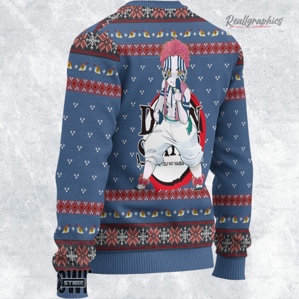 kny akaza ugly christmas sweater demon slayer custom anime sweatshirt 2 b8ok6i