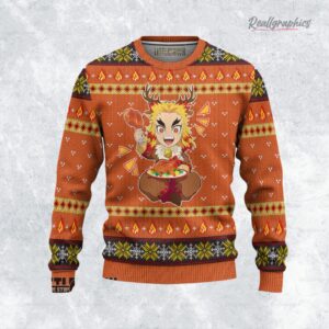 kny demon slayer ugly christmas sweater kyojuro xmas ugly sweatshirt sweater 1 lept2t