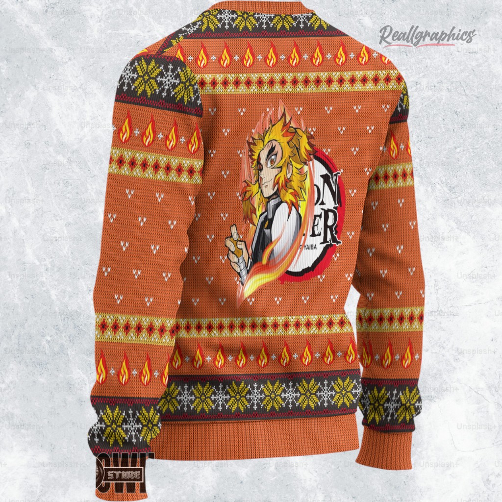 kny demon slayer ugly christmas sweater kyojuro xmas ugly sweatshirt sweater 2 gf5btt