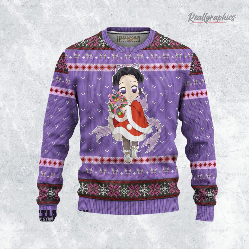 kny shinobu ugly christmas sweater demon slayer custom anime sweatshirt 2 snmirb