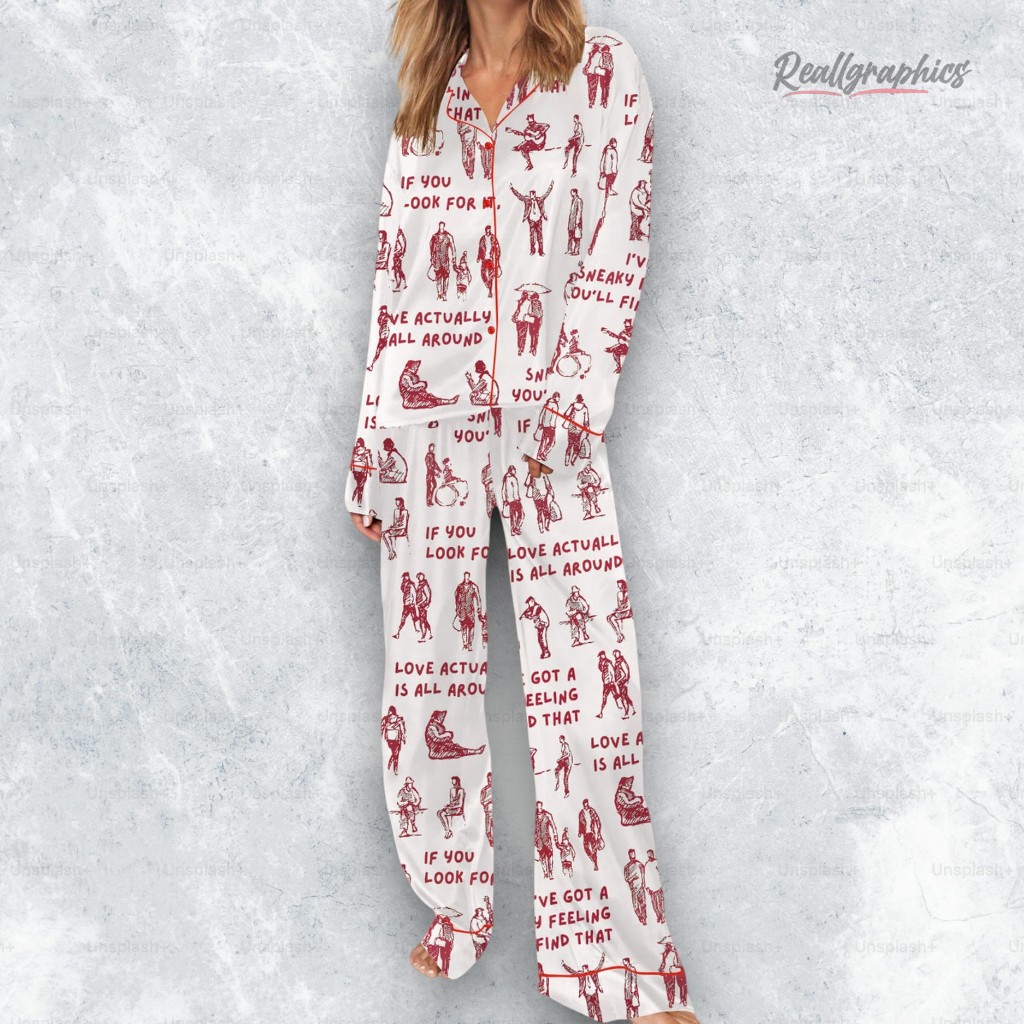 Love Actually Is All Around Silky Satin Pajama Set Love Actually Is All Around Silky Satin Pajama Set
