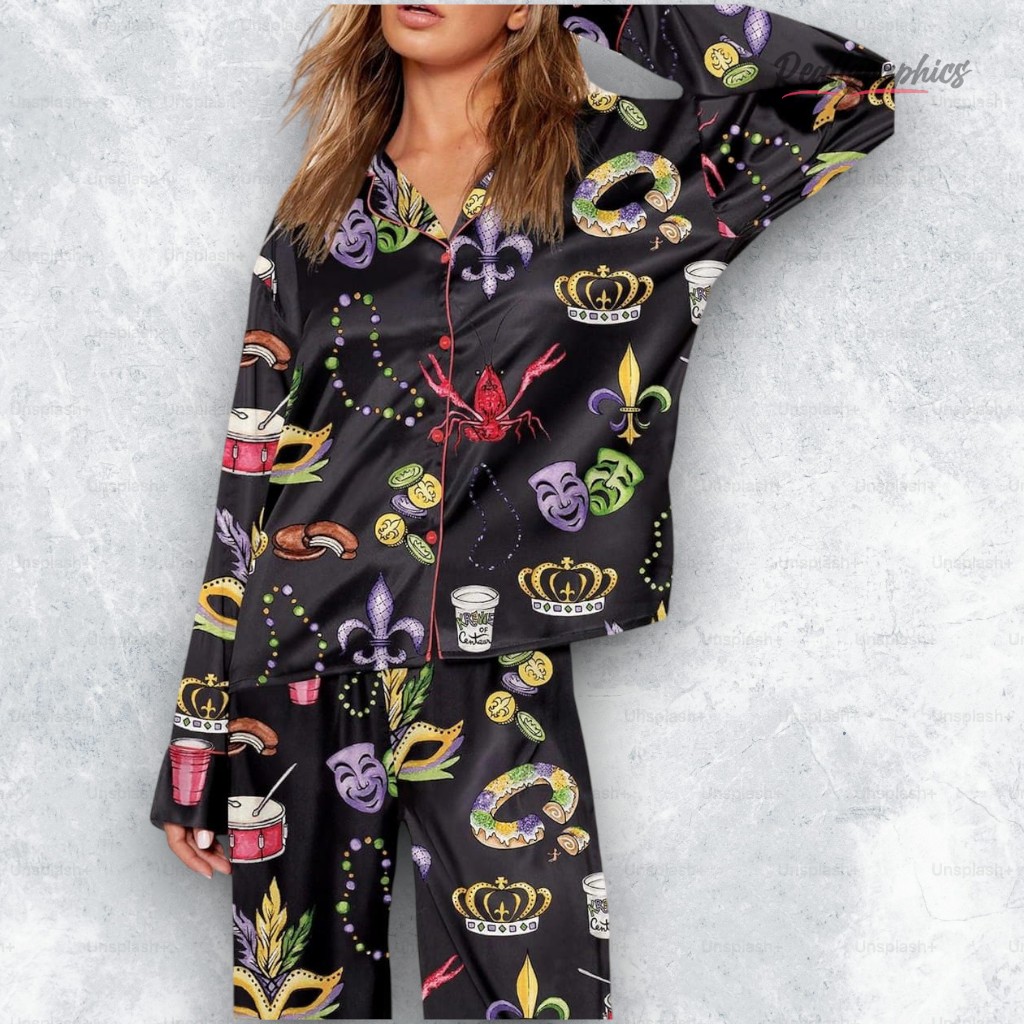 Mardi Gras Beads King Cake Crawfish Pajama Set Mardi Gras Beads King Cake Crawfish Pajama Set