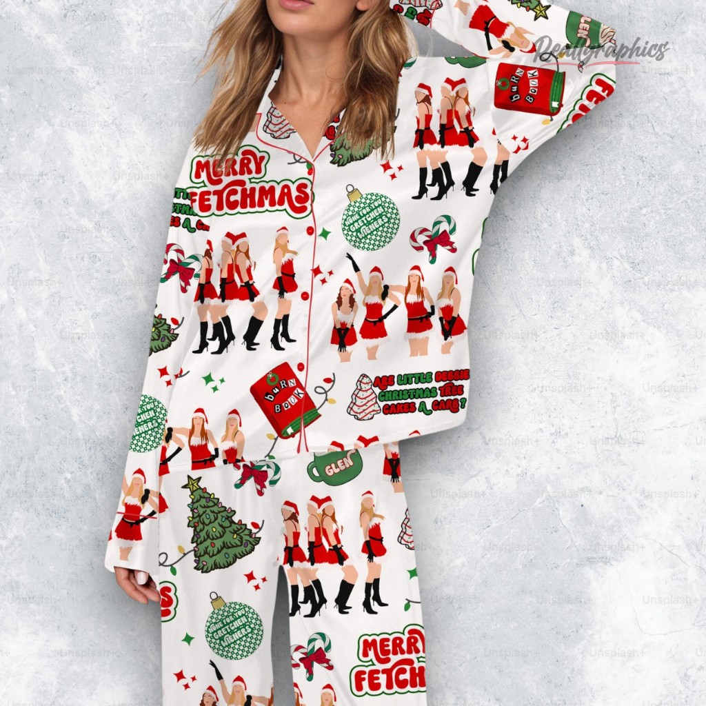 merry fetchmas silky satin pajama set 2 rwsnko