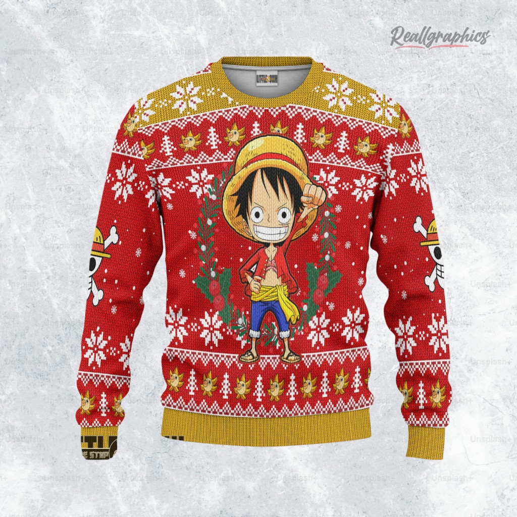 monkey d. luffy ugly sweater one piece xmas ugly sweatshirt sweater 2 lz7t43