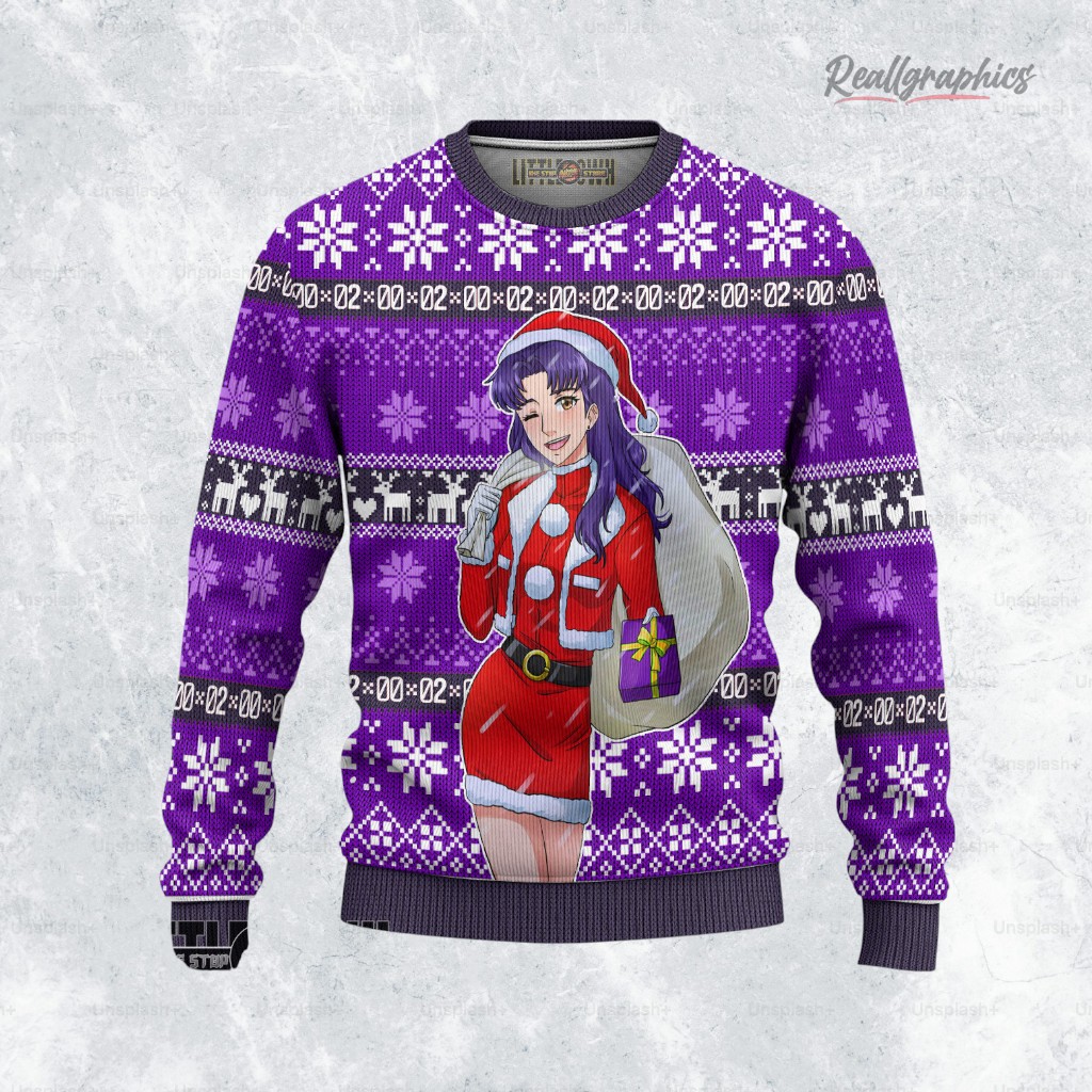 Neon Genesis Evangelion Ugly Christmas Sweater Misato Sweatshirt Neon Genesis Evangelion Ugly Christmas Sweater Misato Sweatshirt