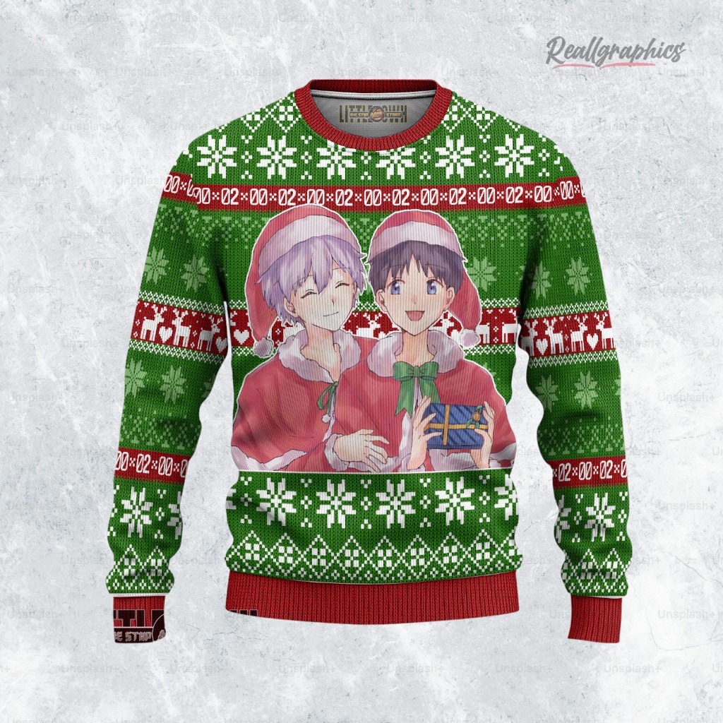 neon genesis eangelion ugly christmas sweater shinji x kaworu sweatshirt 2 elyhcs