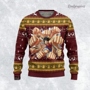 one piece ugly christmas sweater luffy gun punches custom anime sweatshirt 1 am3kjd