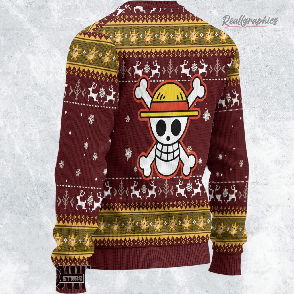 one piece ugly christmas sweater luffy gun punches custom anime sweatshirt 2 qekhkf