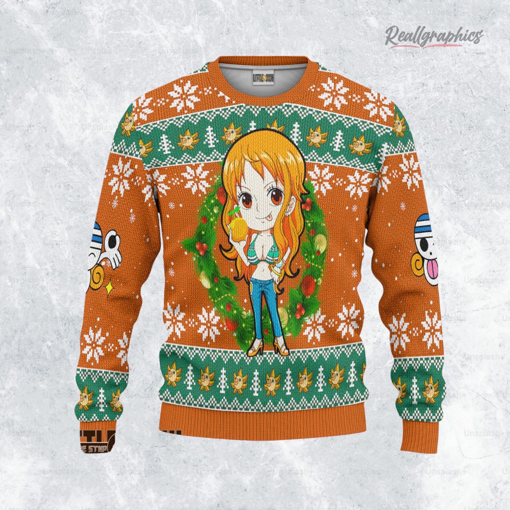 one piece xmas ugly sweater nami sweatshirt 2 oqnpoo