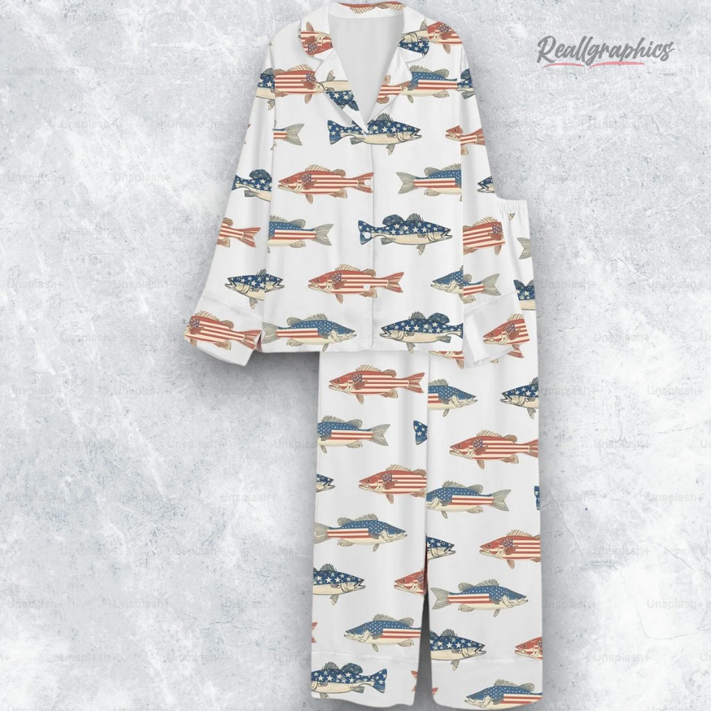 Patriotic Bass Fishing 4th Of July American Flag Independence Day Pajama Set Patriotic Bass Fishing 4th Of July American Flag Independence Day Pajama Set