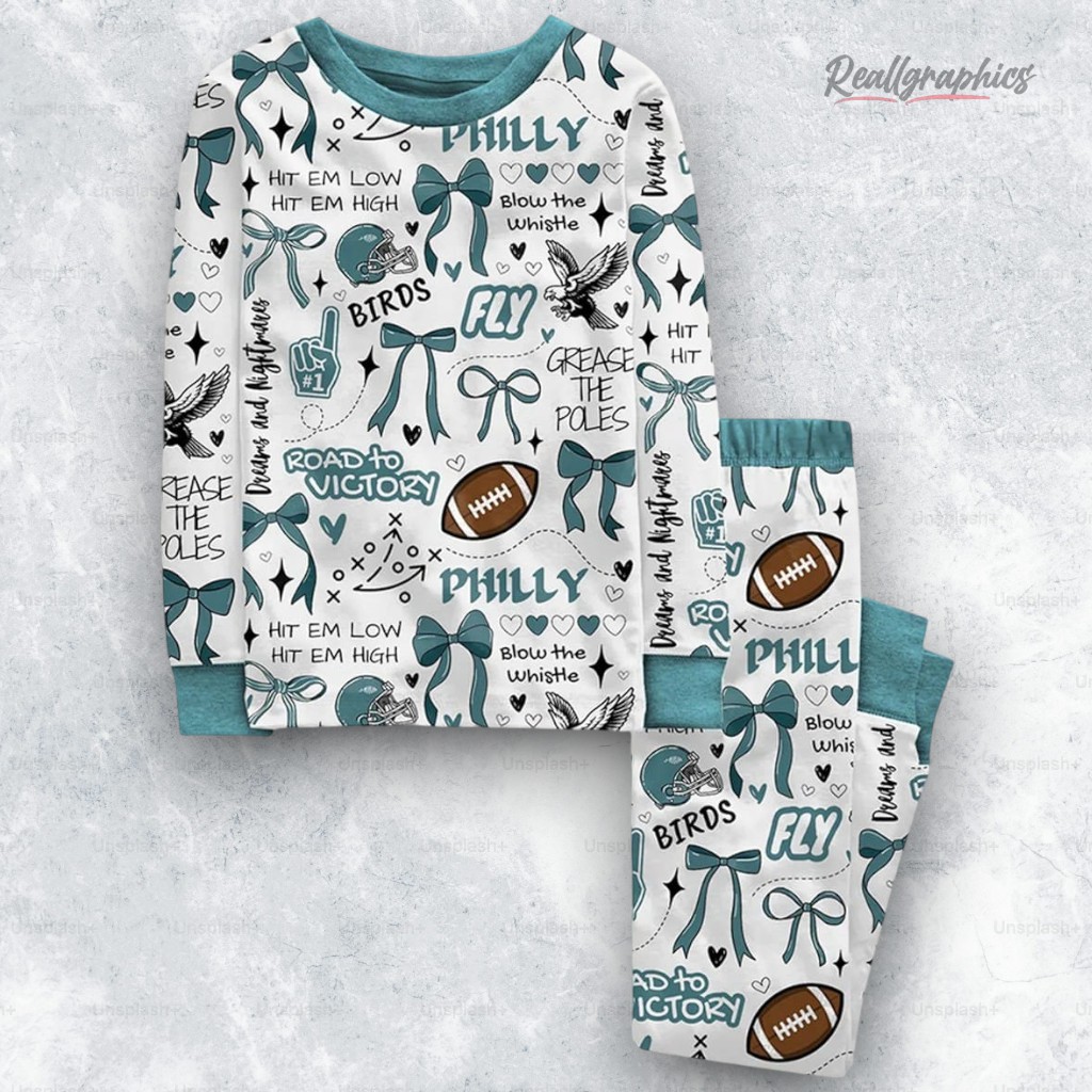 Philadelphia Football Doodle Coquette Bow Pajama Set Philadelphia Football Doodle Coquette Bow Pajama Set