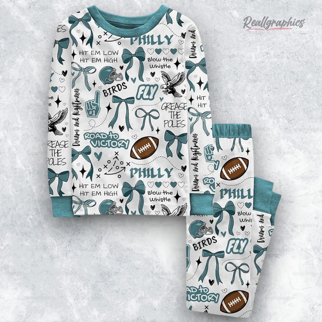 philadelphia football doodle coquette bow pajama set 2 nhftpr