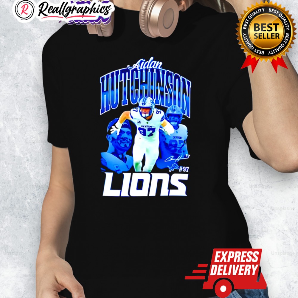 Premium Aidan Hutchinson #97 Detroit Lions Football Player Signature Shirt Premium Aidan Hutchinson #97 Detroit Lions Football Player Signature Shirt