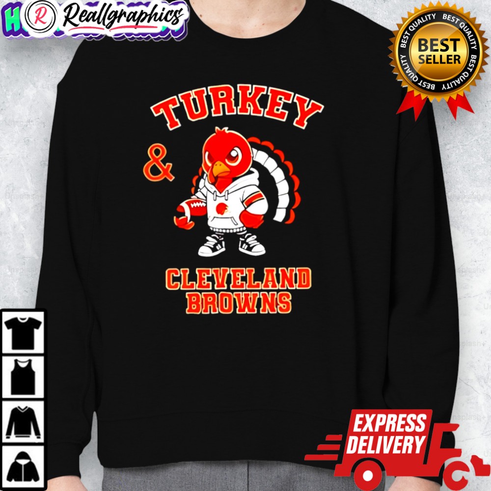 premium turkey and cleeland browns football nfl happy thanksgiing shirt 2 vdvt7s
