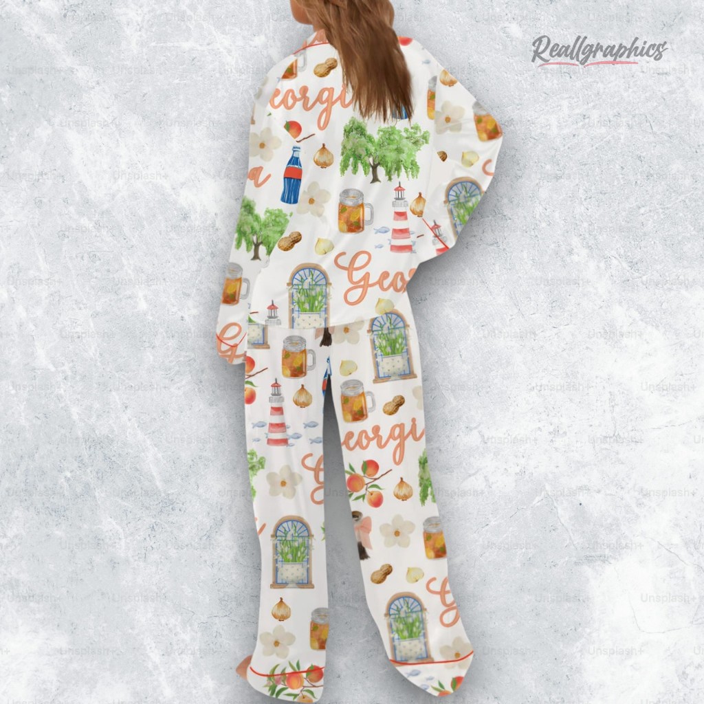 preppy georgia peach satin pajama set 2 mdclwr