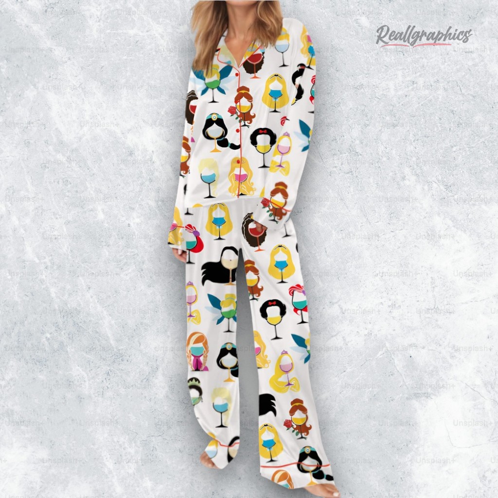 Princess Wine Glass Satin Pajama Set Princess Wine Glass Satin Pajama Set