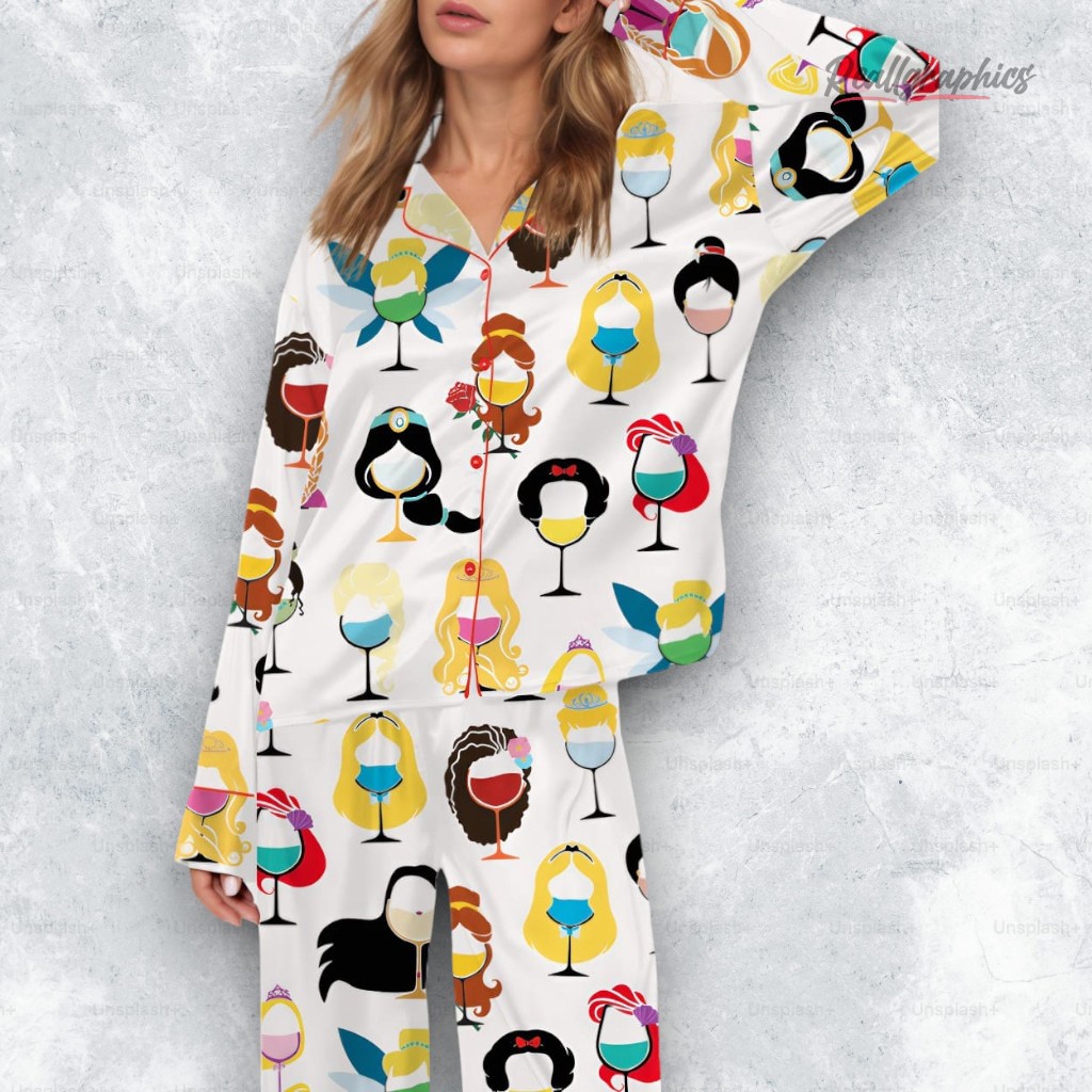 princess wine glass satin pajama set 2 wmxbke