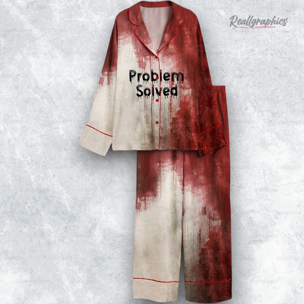 Problem Solved Bloody Horror Halloween Satin Pajama Set Problem Solved Bloody Horror Halloween Satin Pajama Set