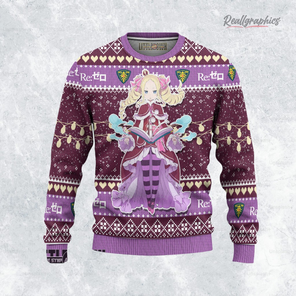 Re Zero Ugly Christmas Sweater Beatrice Custom Anime Sweatshirt Re Zero Ugly Christmas Sweater Beatrice Custom Anime Sweatshirt