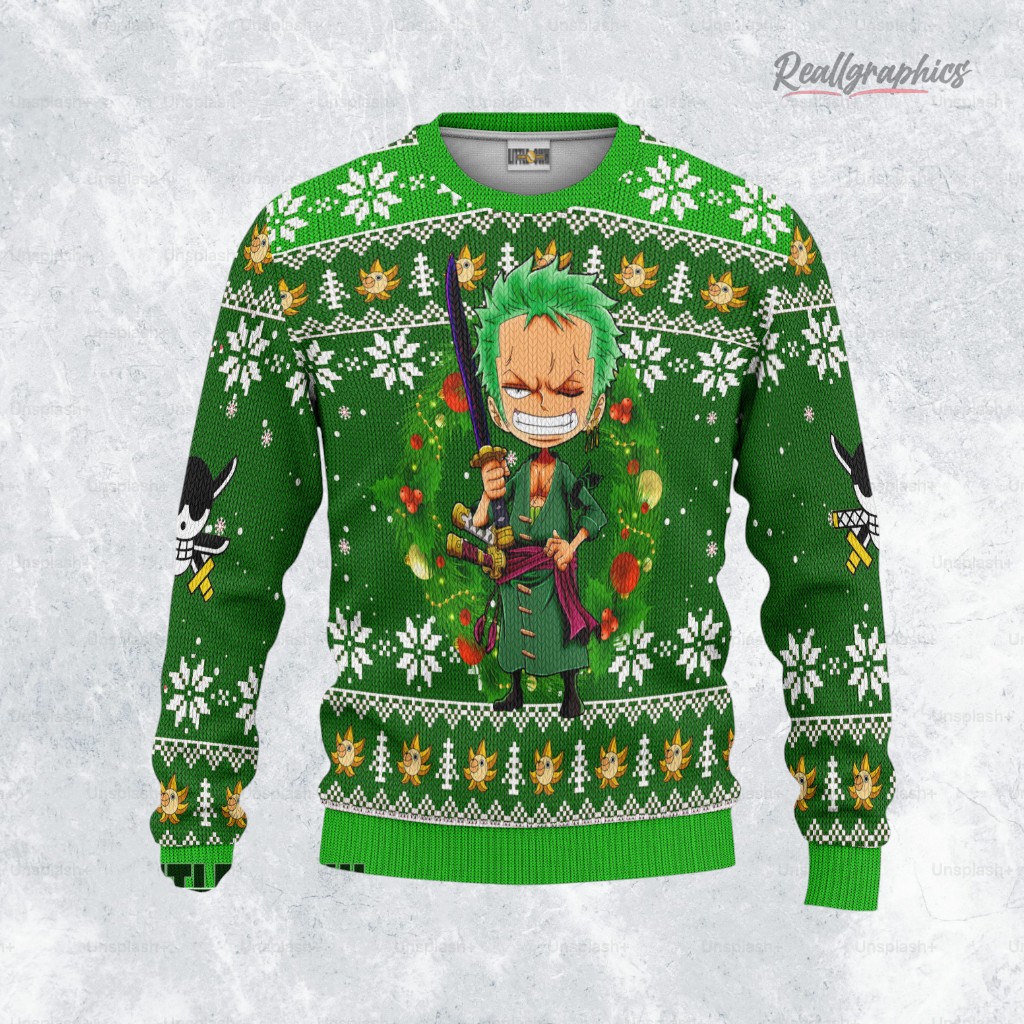 roronoa zoro xmas ugly sweater one piece sweatshirt 2 o6mz2y