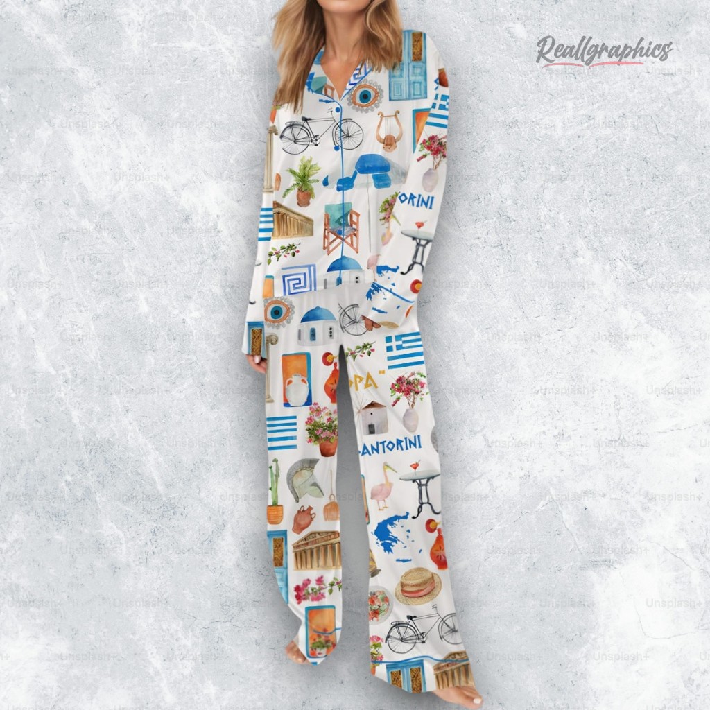 Santorini Greece Travel Pajama Set Santorini Greece Travel Pajama Set