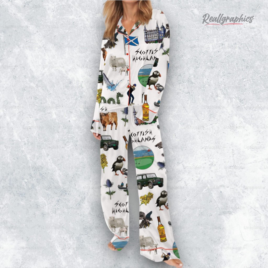 Scottish Highlands Travel Satin Pajama Set Scottish Highlands Travel Satin Pajama Set