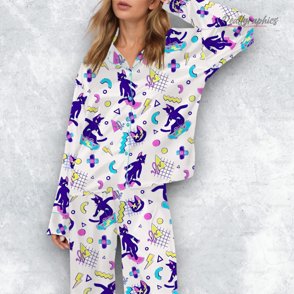 Skater Cat Satin Pajama Set Skater Cat Satin Pajama Set