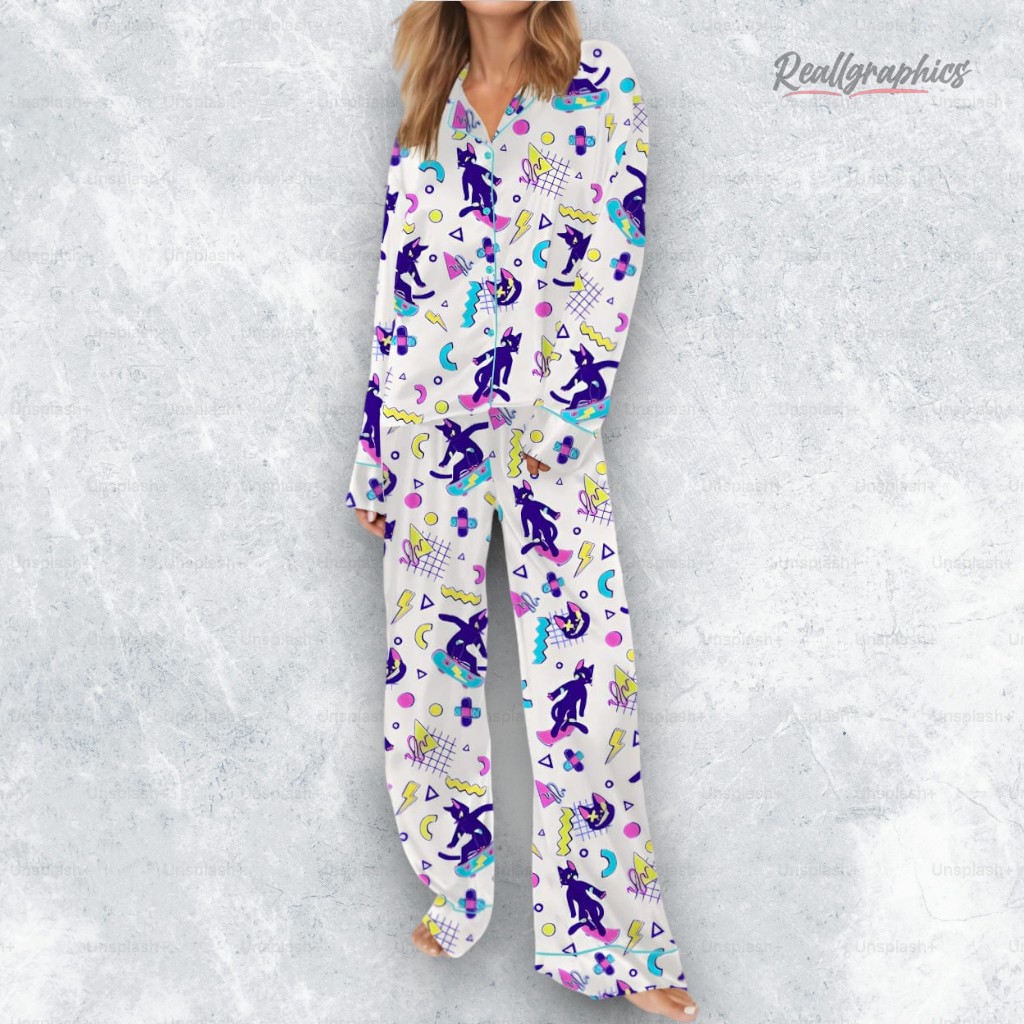 skater cat satin pajama set 2 eeqnzb