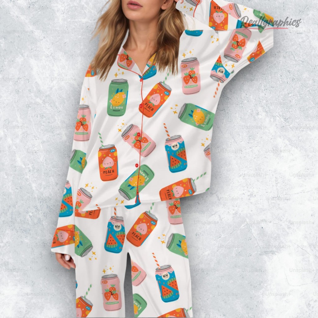 soda cans silky satin pajama set 2 quukle